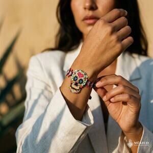 Mexican hand made bracelet  one of a kind  7.5 x2.25 IN s-med -lg size